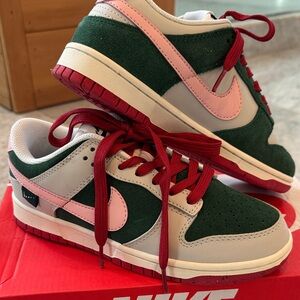 Nike Dunk Low Sneakers - Green, Pink, and Red